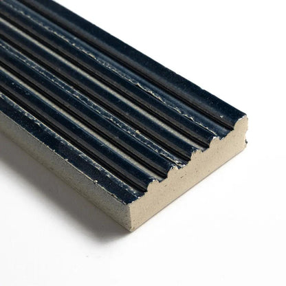 Navy Leather Fluted Glazed Terracotta Tiles 2 1/4x7 9/16