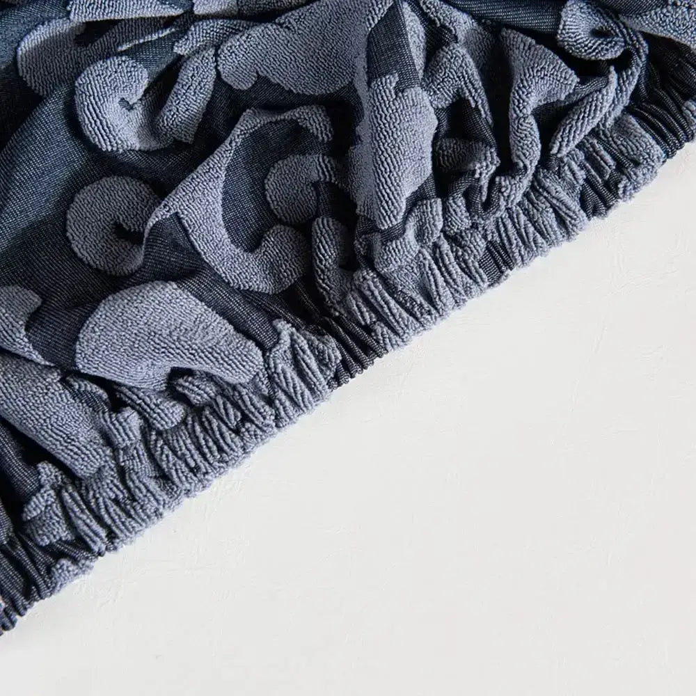 Navy & light gray damask embossed print chair covers dining room