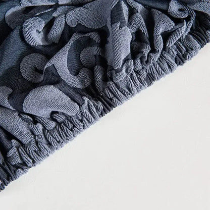 Navy & light gray damask embossed print chair covers dining room