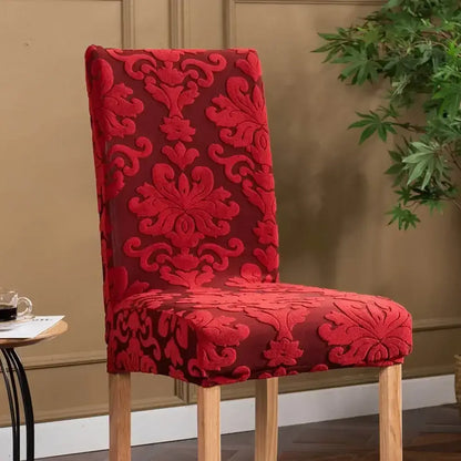 Navy & light gray damask embossed print chair covers dining room