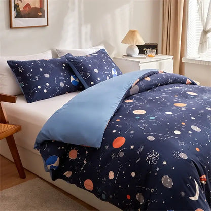 Navy space planet bedding set – bedroom cosmos luminous duvet cover