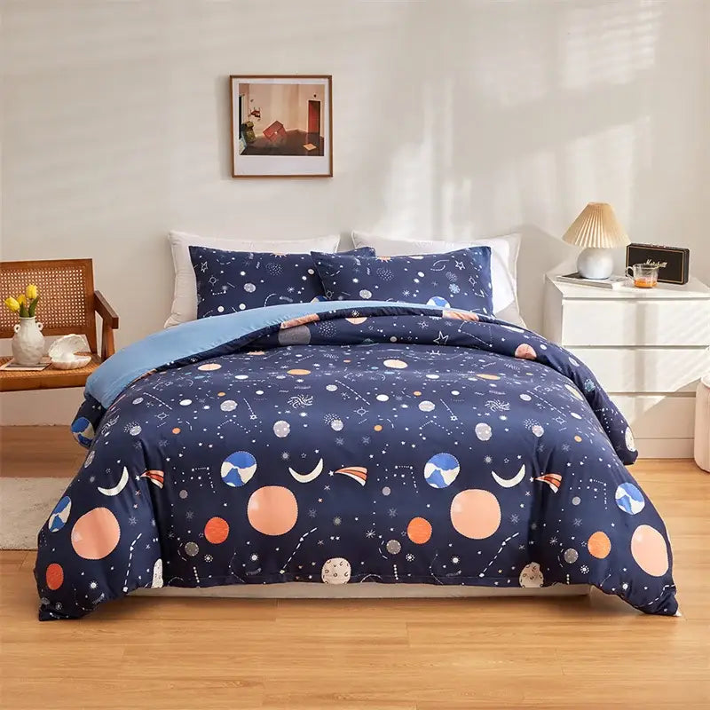 Navy space planet bedding set – bedroom cosmos luminous duvet cover