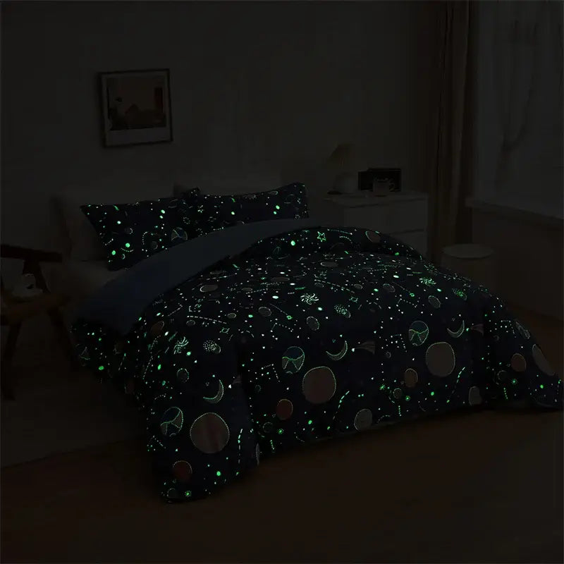 Navy space planet bedding set – bedroom cosmos luminous duvet cover