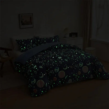 Navy space planet bedding set – bedroom cosmos luminous duvet cover