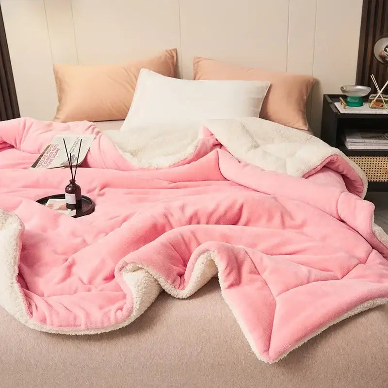 Navy & white double layer queen blanket bedroom plush sherpa comfort