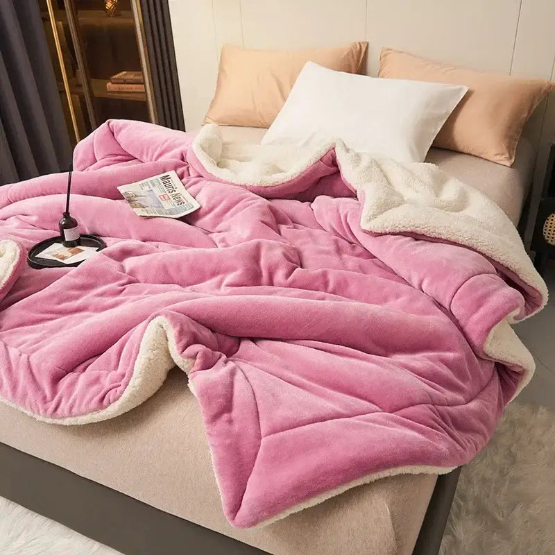 Navy & white double layer queen blanket bedroom plush sherpa comfort