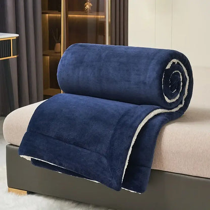 Navy & white double layer queen blanket bedroom plush sherpa comfort