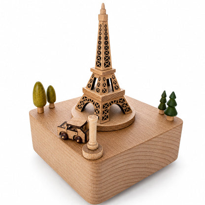 Eiffel Tower, Paris, France Wooden Musical Figurine with Moving Car