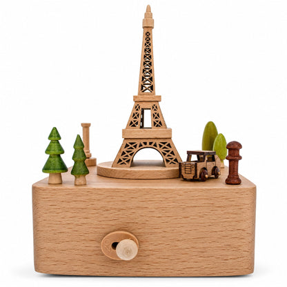 Eiffel Tower, Paris, France Wooden Musical Figurine with Moving Car