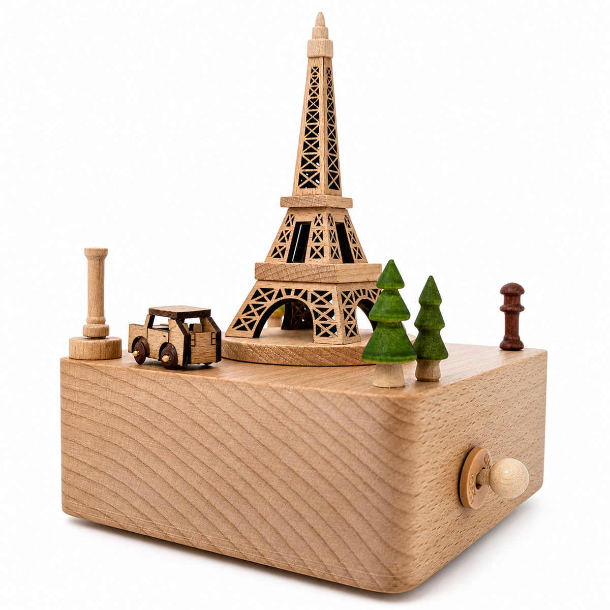 Eiffel Tower, Paris, France Wooden Musical Figurine with Moving Car