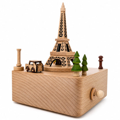 Eiffel Tower, Paris, France Wooden Musical Figurine with Moving Car