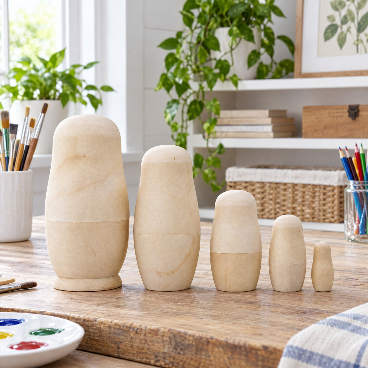 Set of 5 Unfinished Wooden Nesting Dolls DIY Craft Blanks for Painting 6 Inches