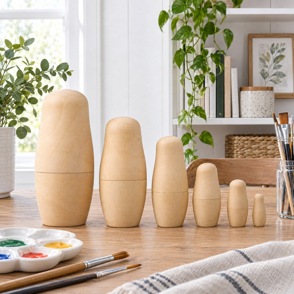 Set of 6 Unfinished Wooden Nesting Dolls DIY Craft Blanks for Painting 6.5 Inches
