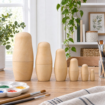 Set of 6 Unfinished Wooden Nesting Dolls DIY Craft Blanks for Painting 6.5 Inches