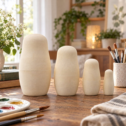 Set of 4 Unfinished Wooden Nesting Dolls DIY Craft Blanks for Painting 4 Inches