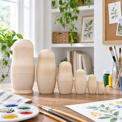 Set of 7 Unfinished Wooden Nesting Dolls DIY Craft Blanks for Painting 6.75 Inches