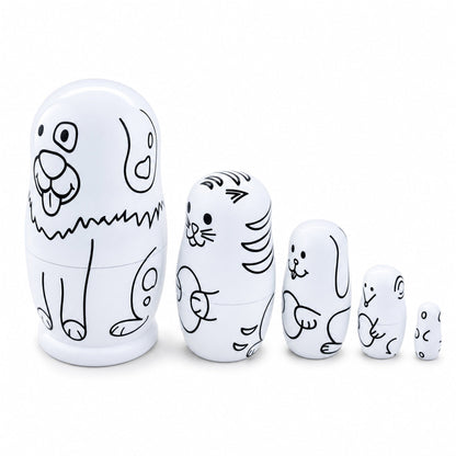 5 Unpainted Animals Wooden Nesting Figurines 4.75 Inches
