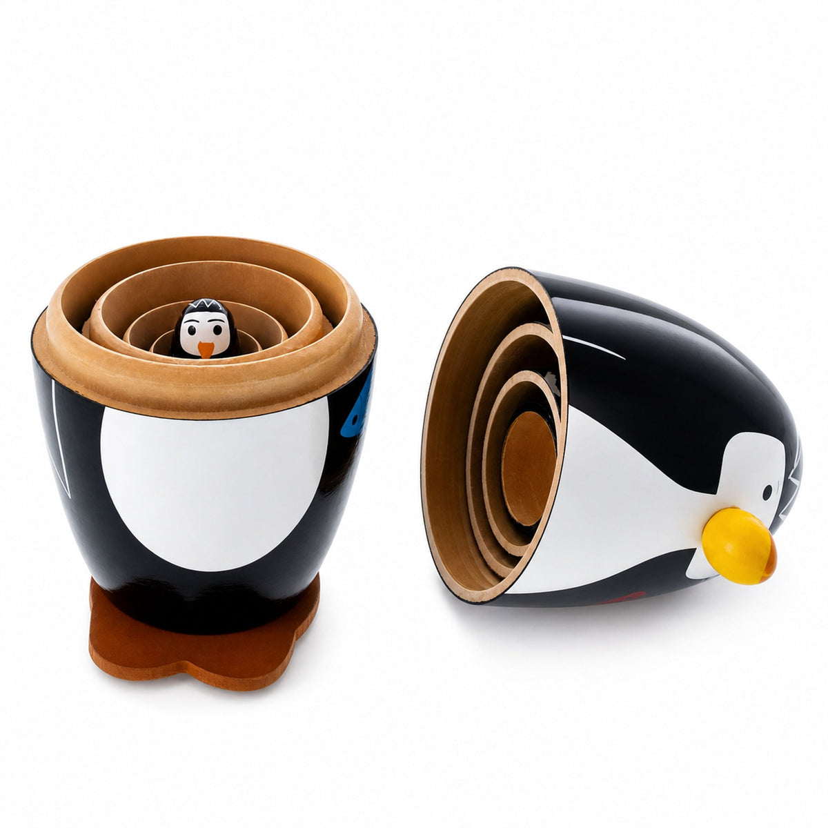 Set of 5 Penguins Wooden Nesting Dolls 5 Inches