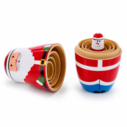 Set of 5 Santa and Snowmen Wooden Nesting Dolls 5.5 Inches