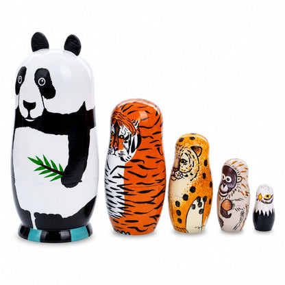 Panda, Tiger, Leopard, Monkey, Eagle Wooden Nesting Dolls