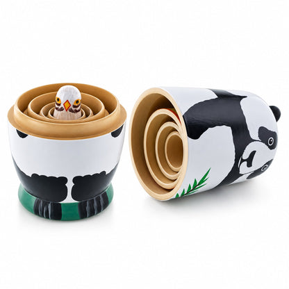 Panda, Tiger, Leopard, Monkey, Eagle Wooden Nesting Dolls