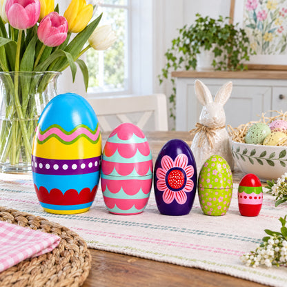 Set of 5 Colorful Easter Eggs Pysanky Wooden Nesting Dolls 5 Inches