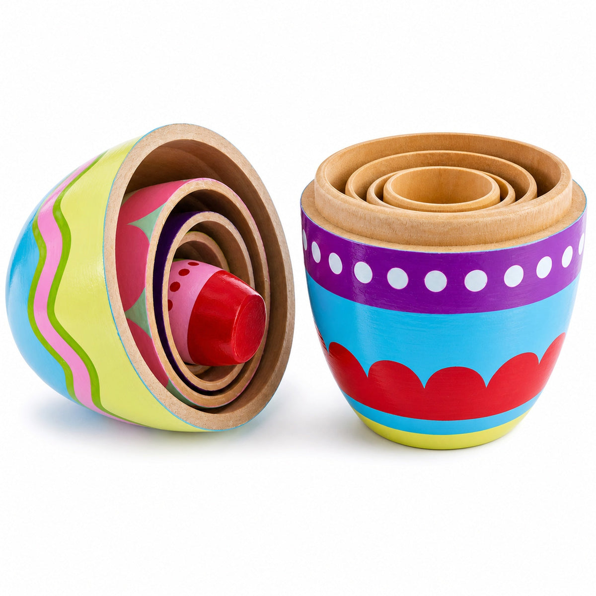 Set of 5 Colorful Easter Eggs Pysanky Wooden Nesting Dolls 5 Inches