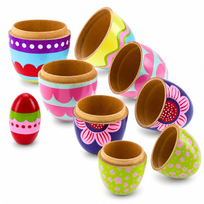 Set of 5 Colorful Easter Eggs Pysanky Wooden Nesting Dolls 5 Inches