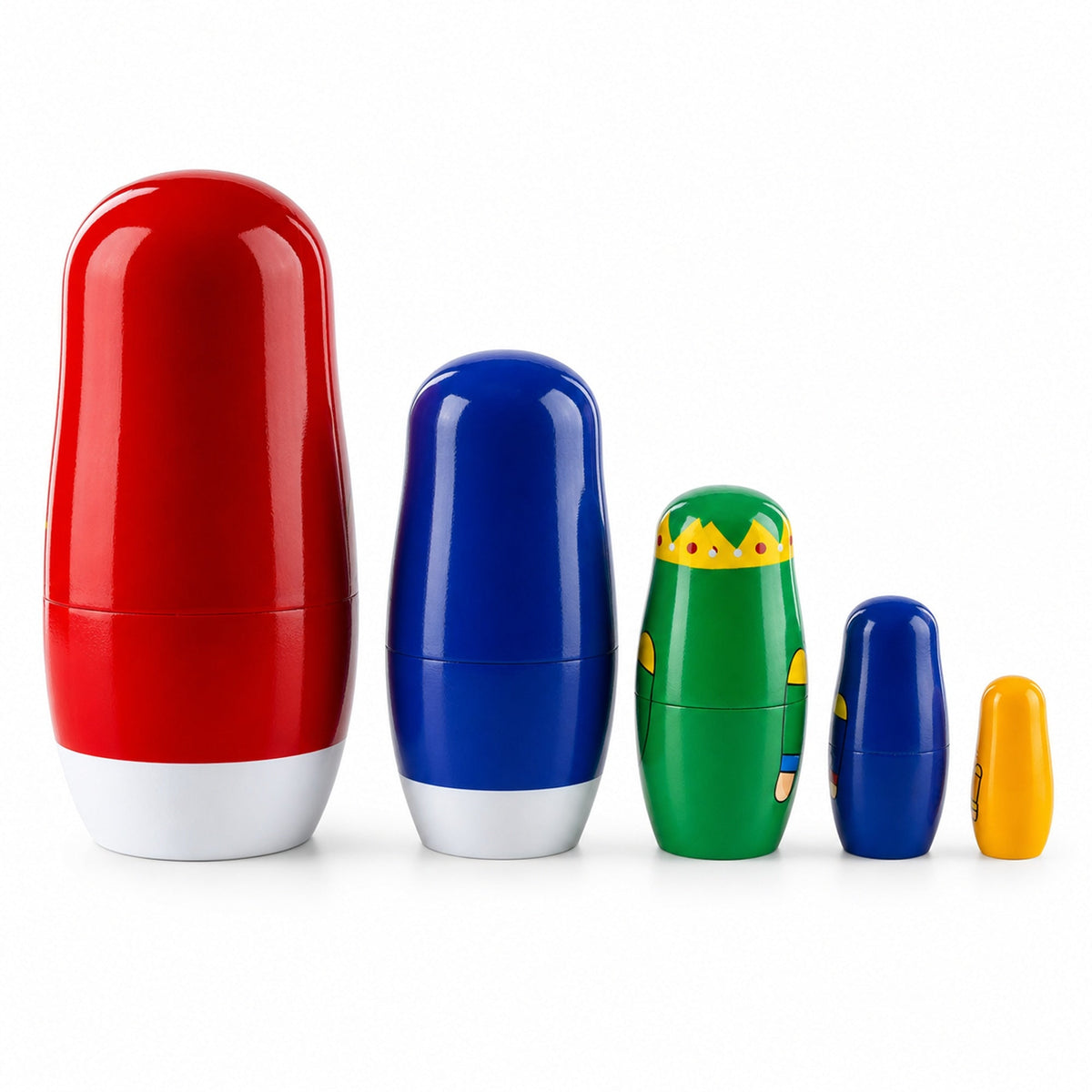 Set of 5 Nutcrackers Wooden Nesting Dolls 5.5 Inches