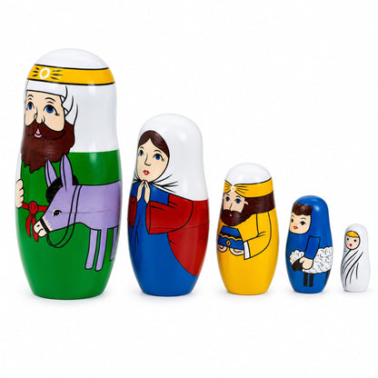 Set of 5 Nativity Scene Wooden Nesting Dolls 5.75 Inches