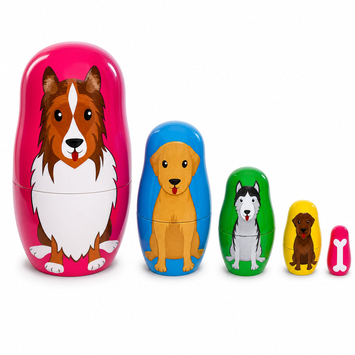 Dogs Wooden Nesting Dolls 4.75 Inches