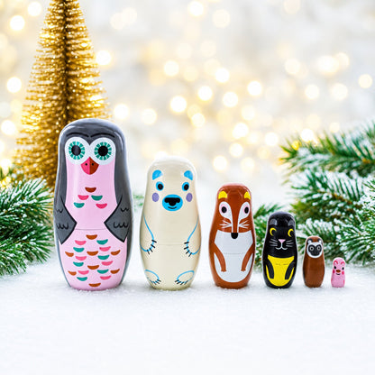 Set of 6 Animals Wooden Nesting Dolls