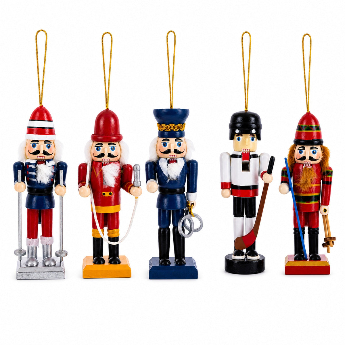 Nutcracker Ornament Set of 5 Wooden Christmas Figures 5 Inches