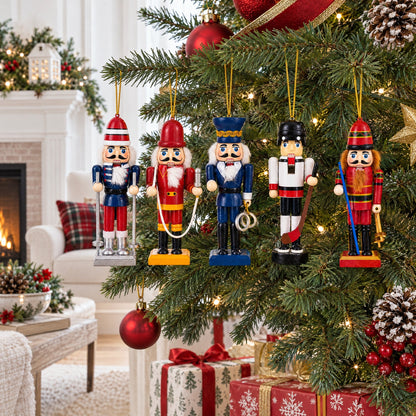 Nutcracker Ornament Set of 5 Wooden Christmas Figures 5 Inches