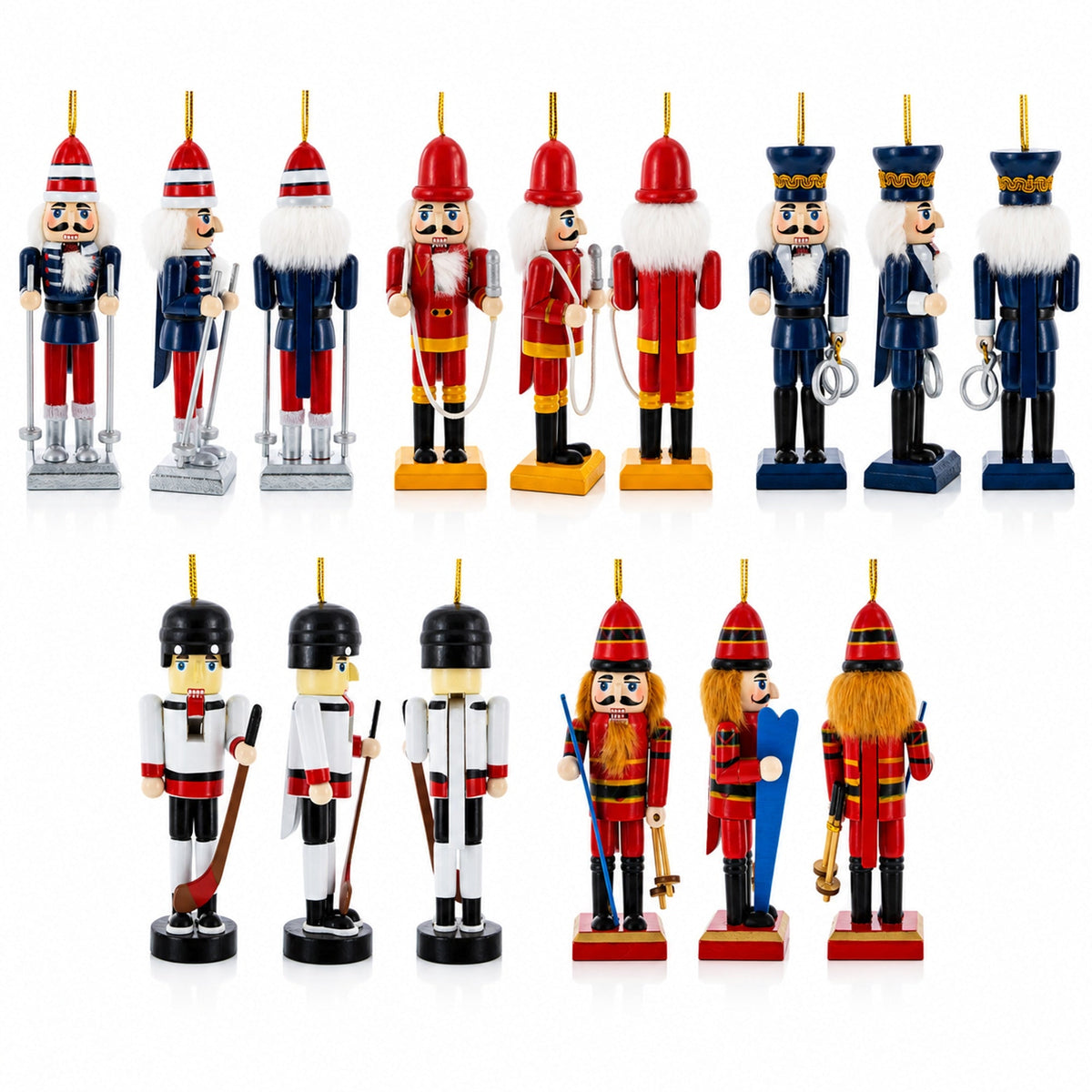 Nutcracker Ornament Set of 5 Wooden Christmas Figures 5 Inches
