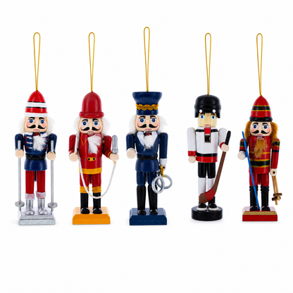 Nutcracker Ornament Set of 5 Wooden Christmas Figures 5 Inches