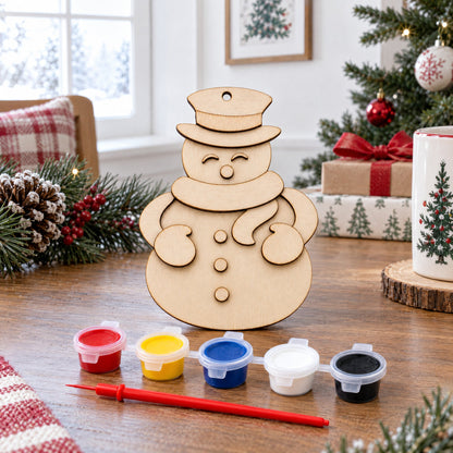 Unfinished Wooden Snowman Christmas Ornament Cutout DIY Craft Kit