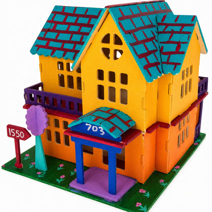 Set of 2 Eiffel Tower and House Model Kit Wooden 3D Puzzles