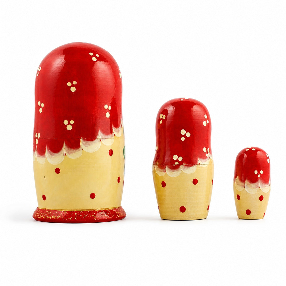 Set of 3 Red Headscarf with Folk Art Flowers Wooden Nesting Dolls Matryoshka 3.5 Inches
