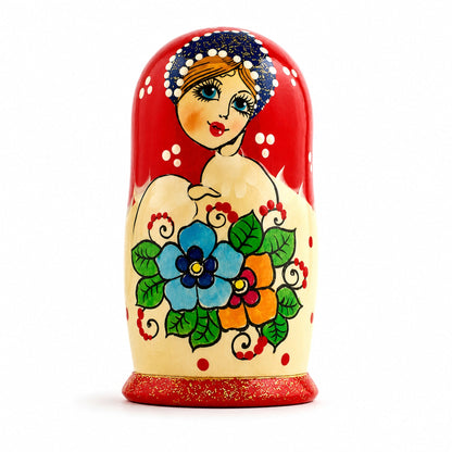 Set of 3 Red Headscarf with Folk Art Flowers Wooden Nesting Dolls Matryoshka 3.5 Inches