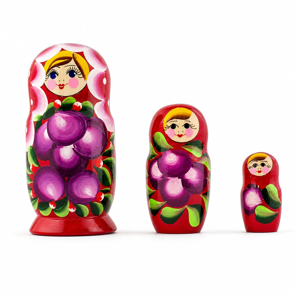 Set of 3 Anemone Flowers Wooden Nesting Dolls 3.5 Inches