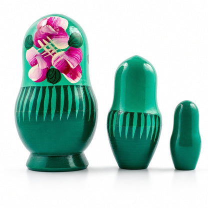 Set of 3 Deep Green Dress Wooden  Nesting Dolls 3.5 Inches