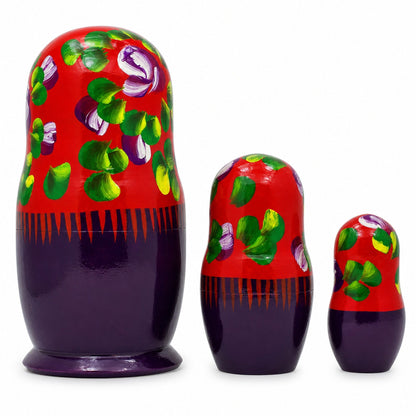 Set of 3 Deep Red Dress Wooden  Nesting Dolls 3.5 Inches