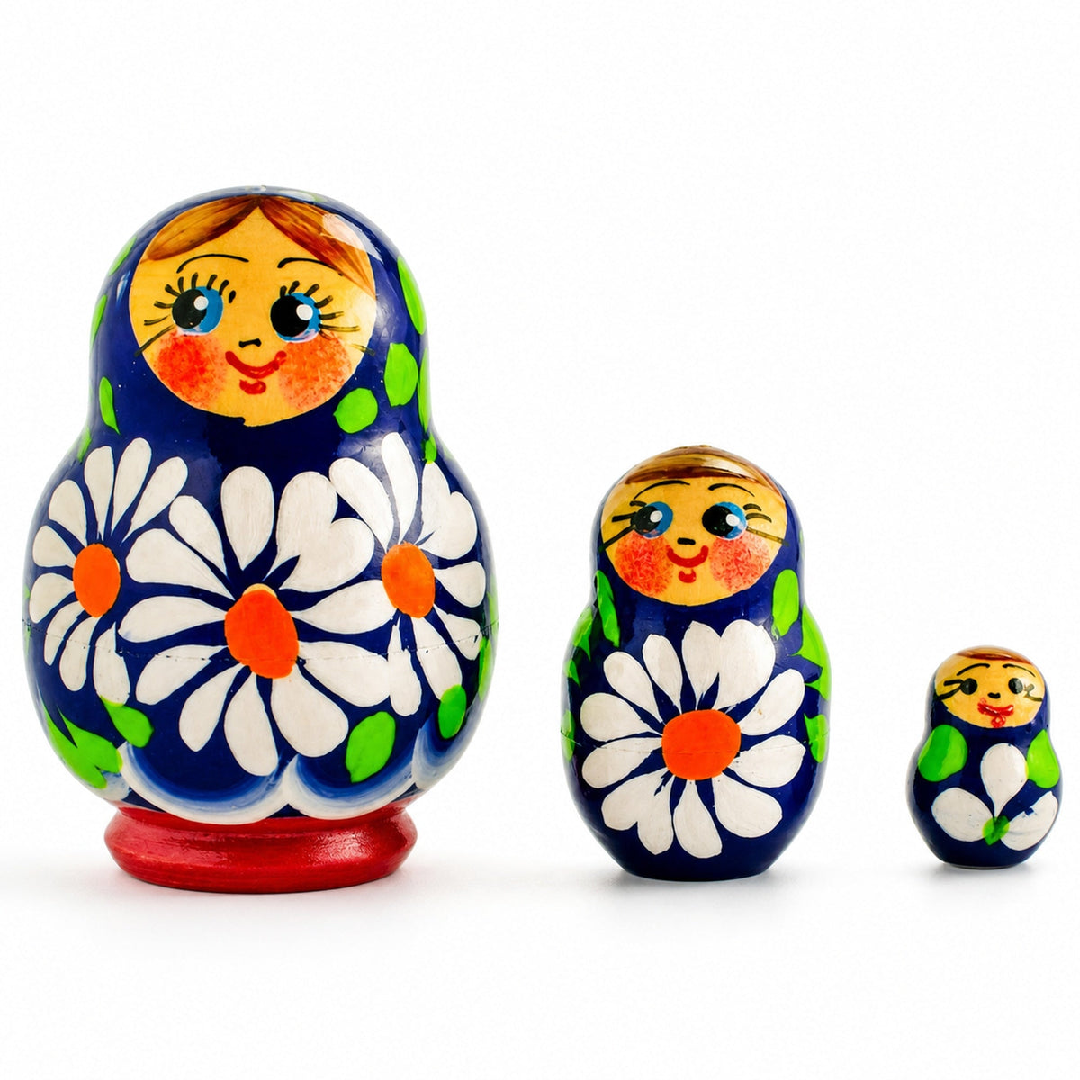 Set of 3 Daisy Flowers Miniature Wooden Nesting Dolls 2 Inches