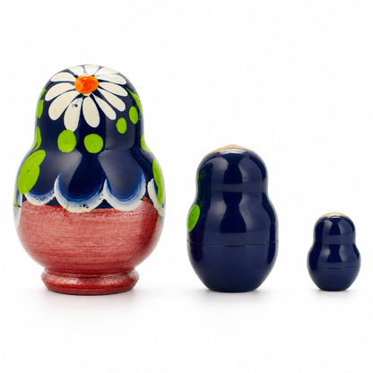 Set of 3 Daisy Flowers Miniature Wooden Nesting Dolls 2 Inches