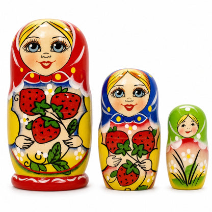 3 Strawberries Multi-Color  Nesting Dolls 4 Inches
