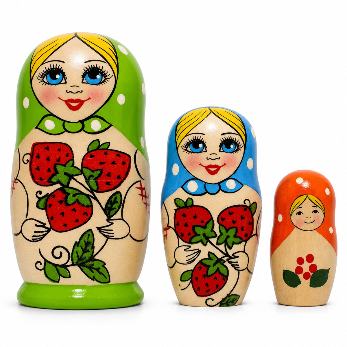 Set of 3 Green Blue and Orange  Nesting Doll 4 Inches