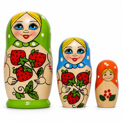 Set of 3 Green Blue and Orange  Nesting Doll 4 Inches