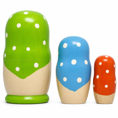 Set of 3 Green Blue and Orange  Nesting Doll 4 Inches