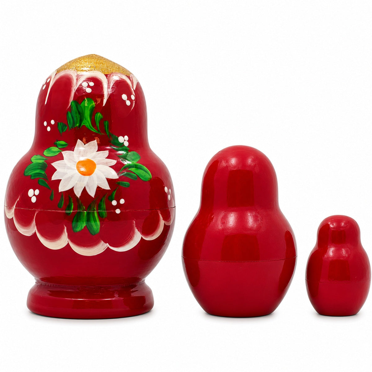 Set of 3 Floral Red Miniature  Nesting Dolls 3.5 Inches